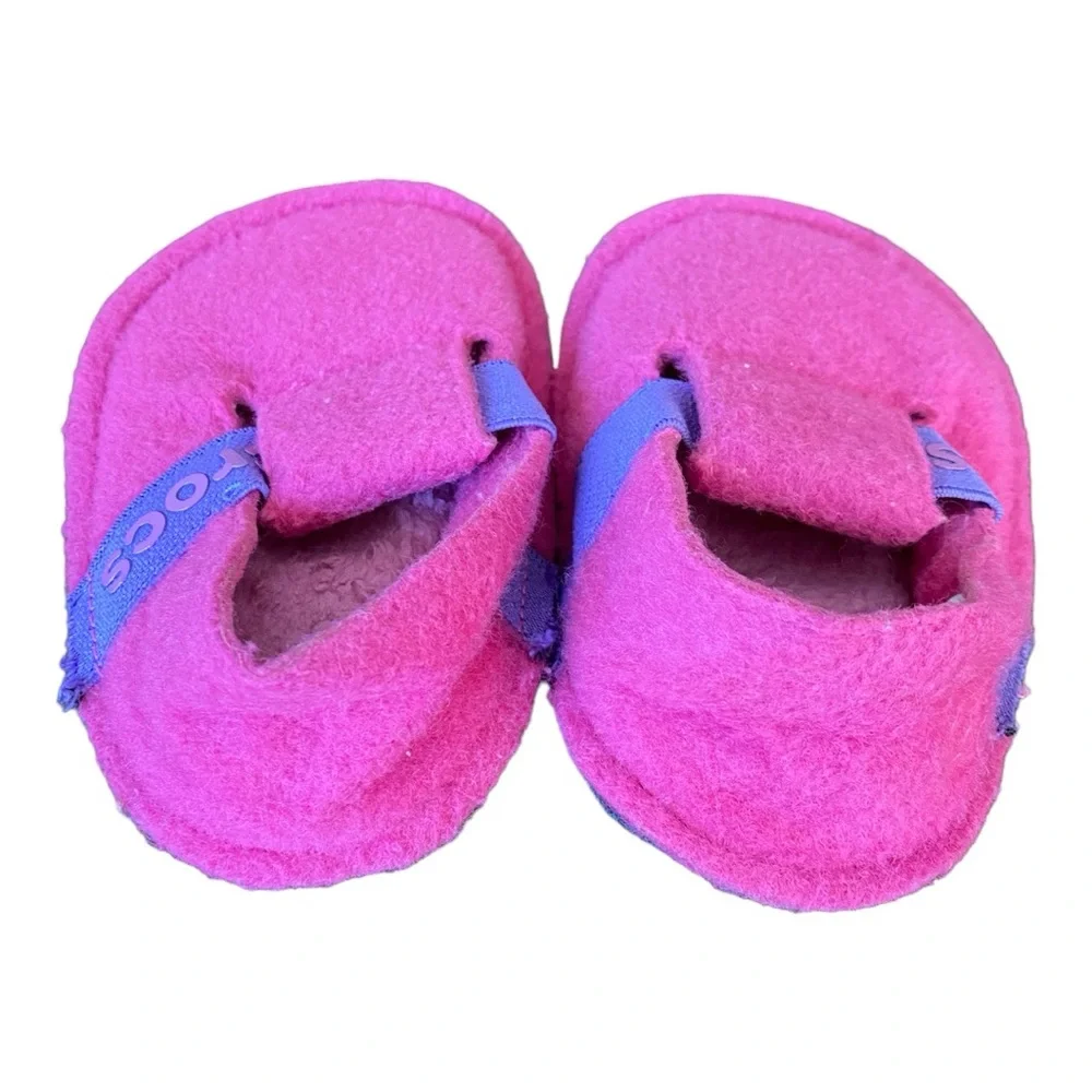 Crocs Classic Slipper Kids Pink Purple Fleece Toddler Size C5 GUC
